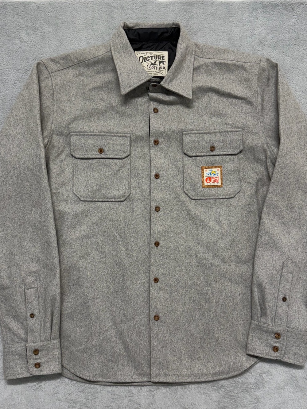 Picture Organic Clothing Heavy Button Shirt Gray Wool Blend Outdoors Mens XL